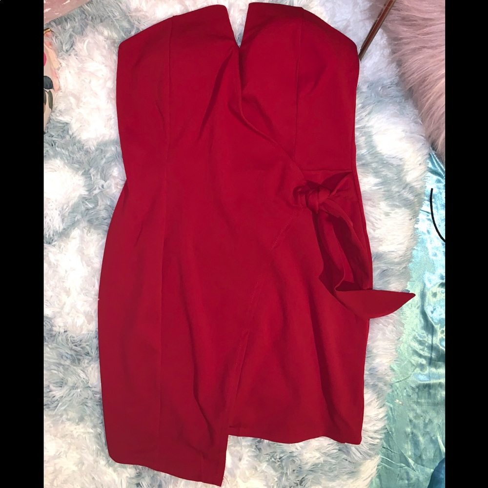 Red•Strapless•Wrap•Mini Dress✨New - Picture 2 of 4